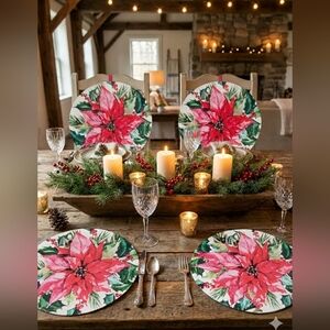 Rachel Ashwell Farmhouse Placemats Poinsettia 100% Cotton Set Of 4  Valentine